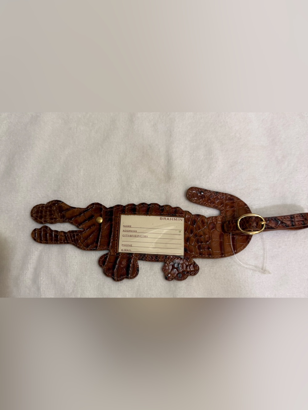 Brahmin Rare Croc-Embossed Leather Luggage Tag in Cognac Brown NWOT